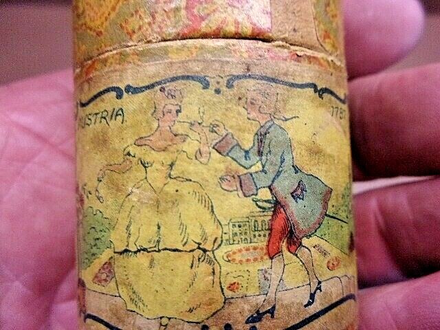 Early Lacquered Cardboard Made in Ausia Wooden Matchstick Holder w/Matches Neat!