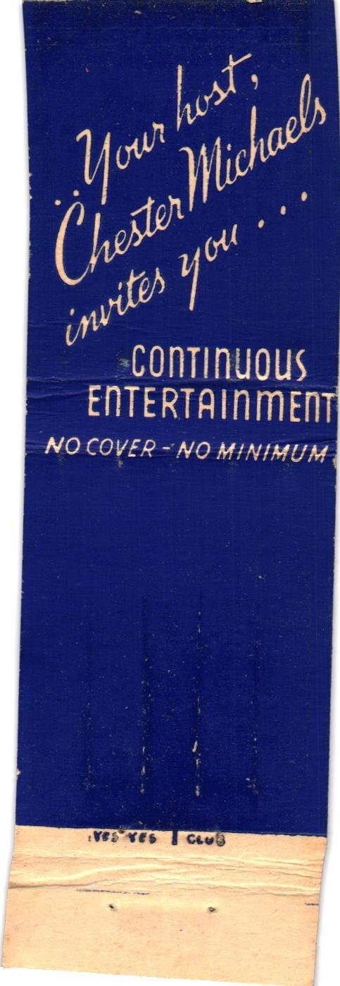 Yes Yes Club Chicago IL Vintage Matchbook Cover 1950s Nightclub