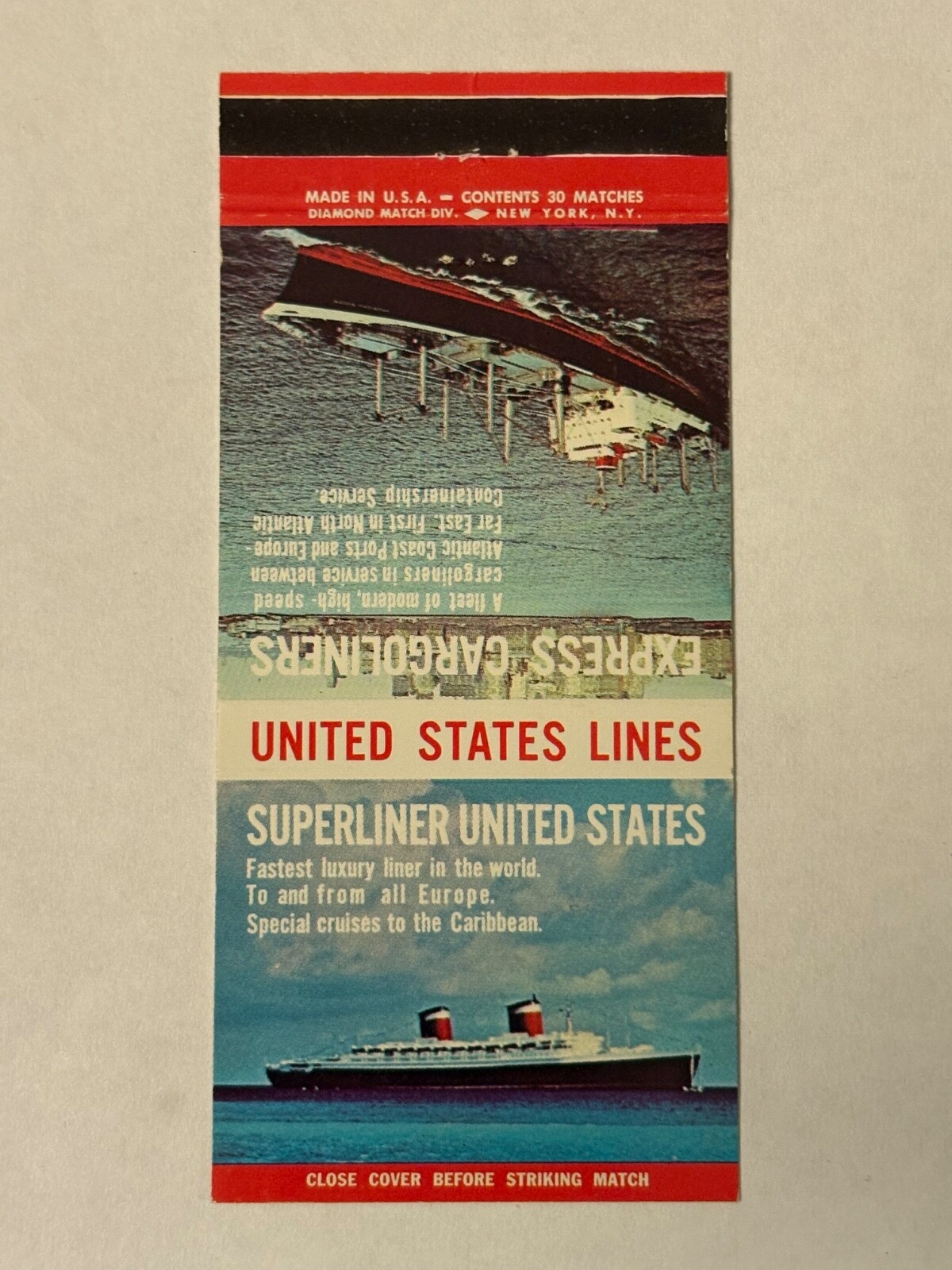 United States Lines Matchbook Cover Superliner Express Cargoliners Luxury Cruise