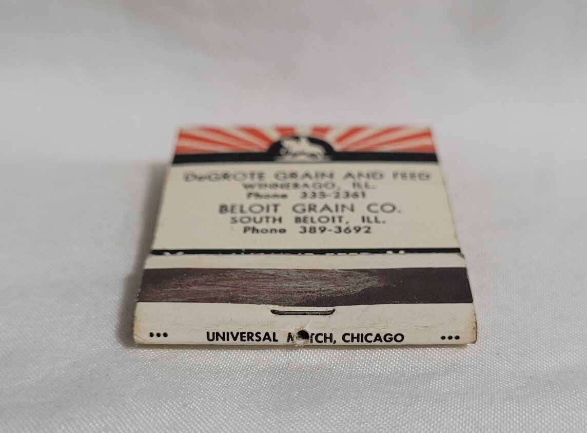 Vintage Matchbook Cover DeGrote Beloit Grain Wayne Feed Illinois Advertising