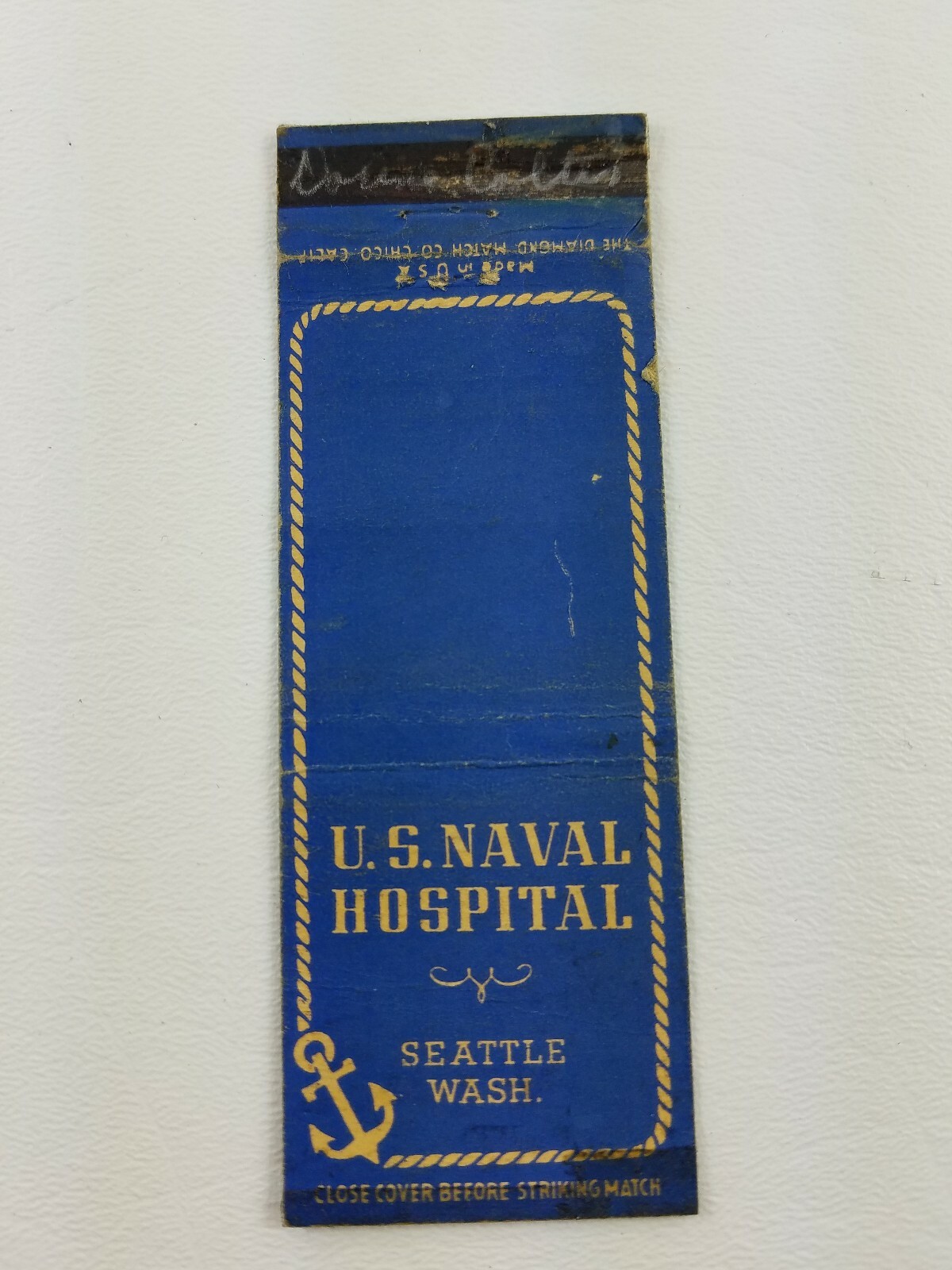 Vintage matchbook cover United States Naval Hospital Seattle Washington. D