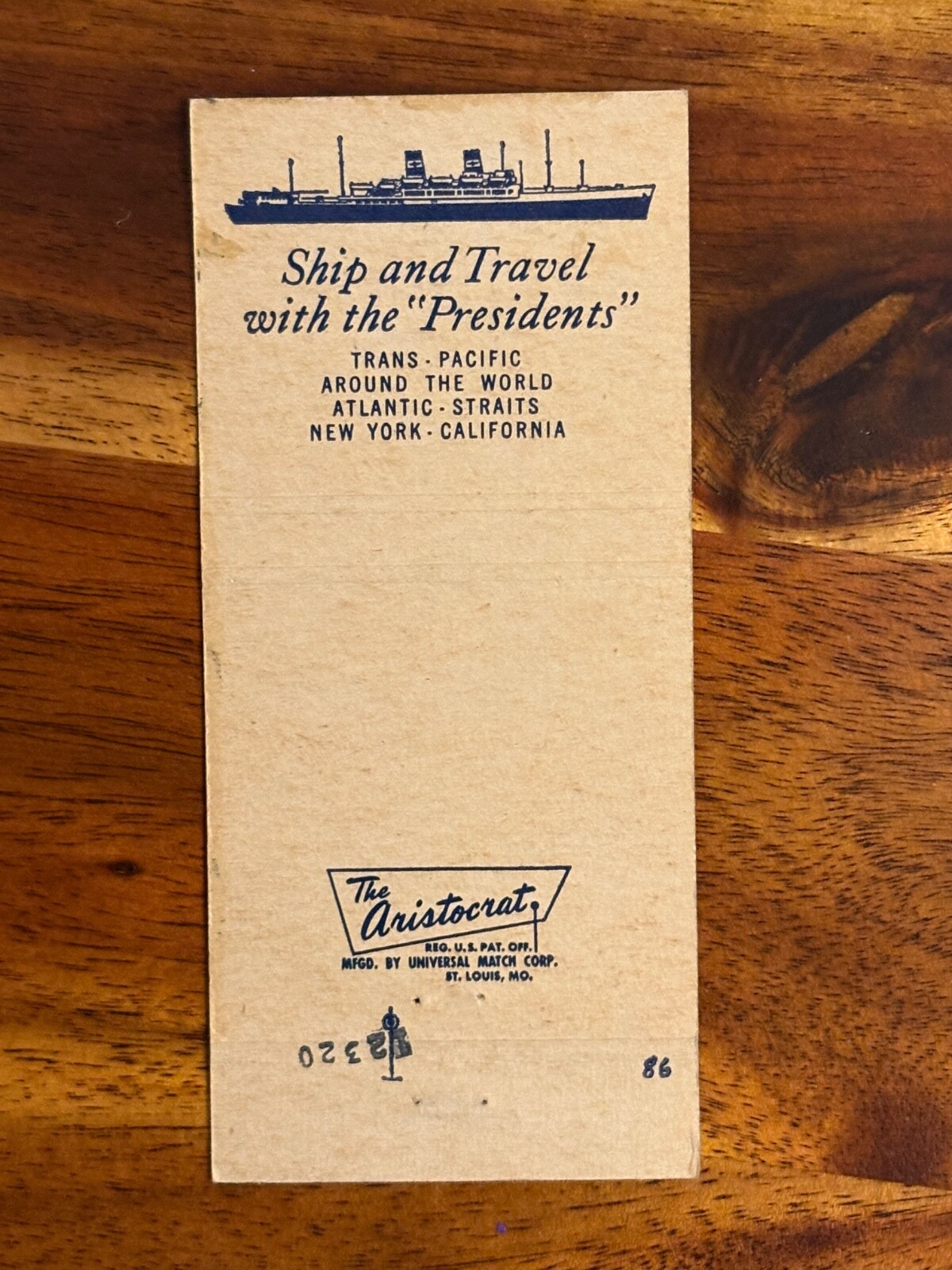 American President Lines Matchbook Cover Cruise TransPacific Around the World