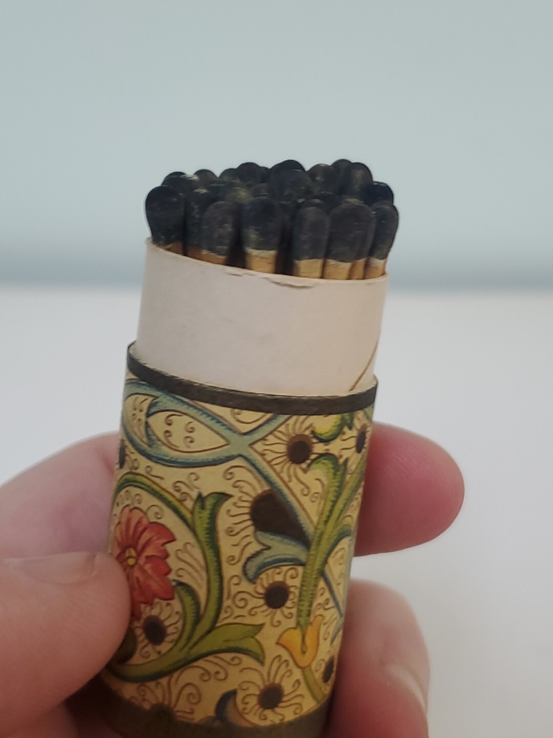 Decorative Paisley Cardboard Tube Cylinder Match Holder Black Tip Matches