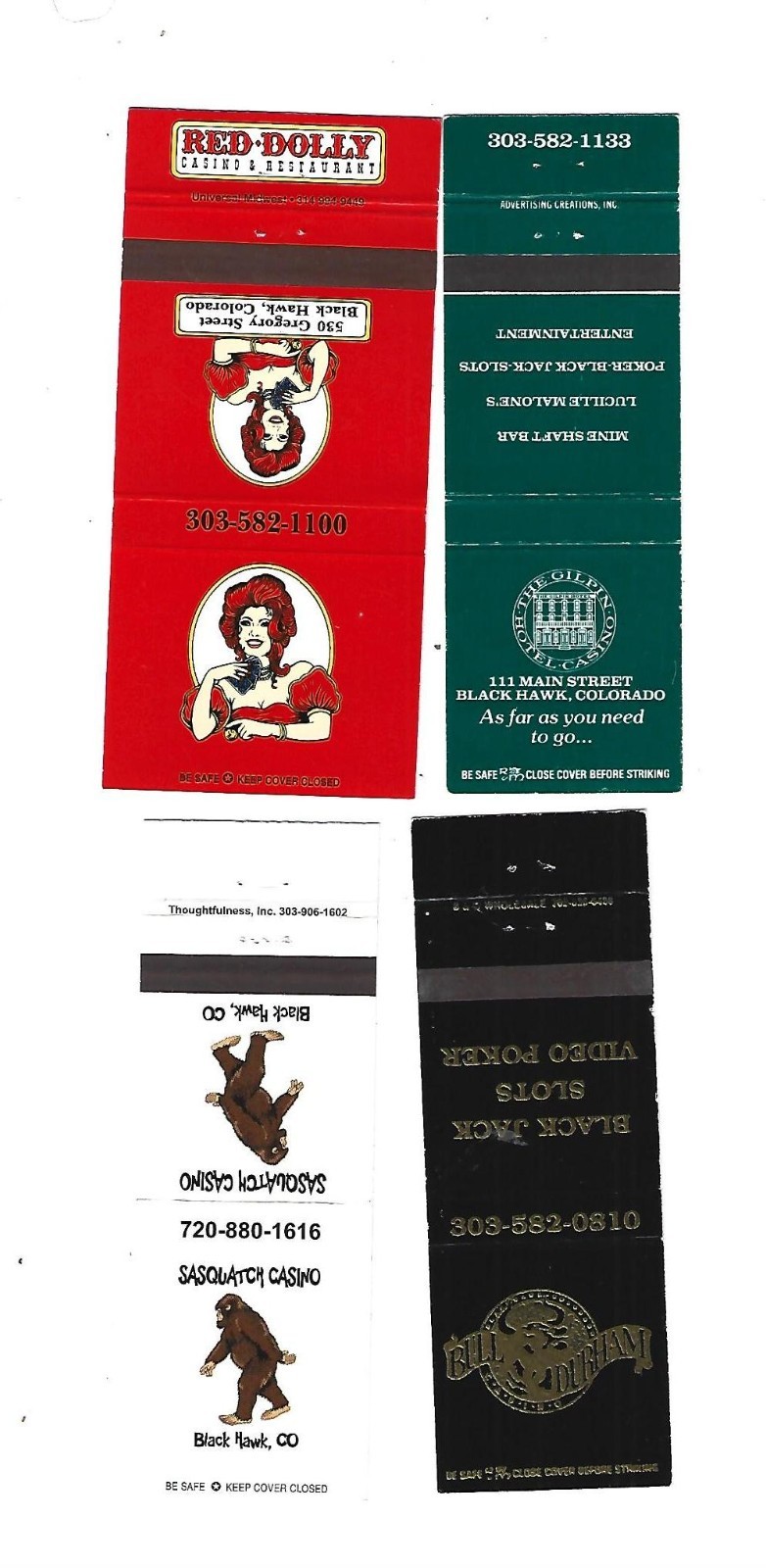 4 Black Hawk, Colorado Casino Matchcovers All Still Open