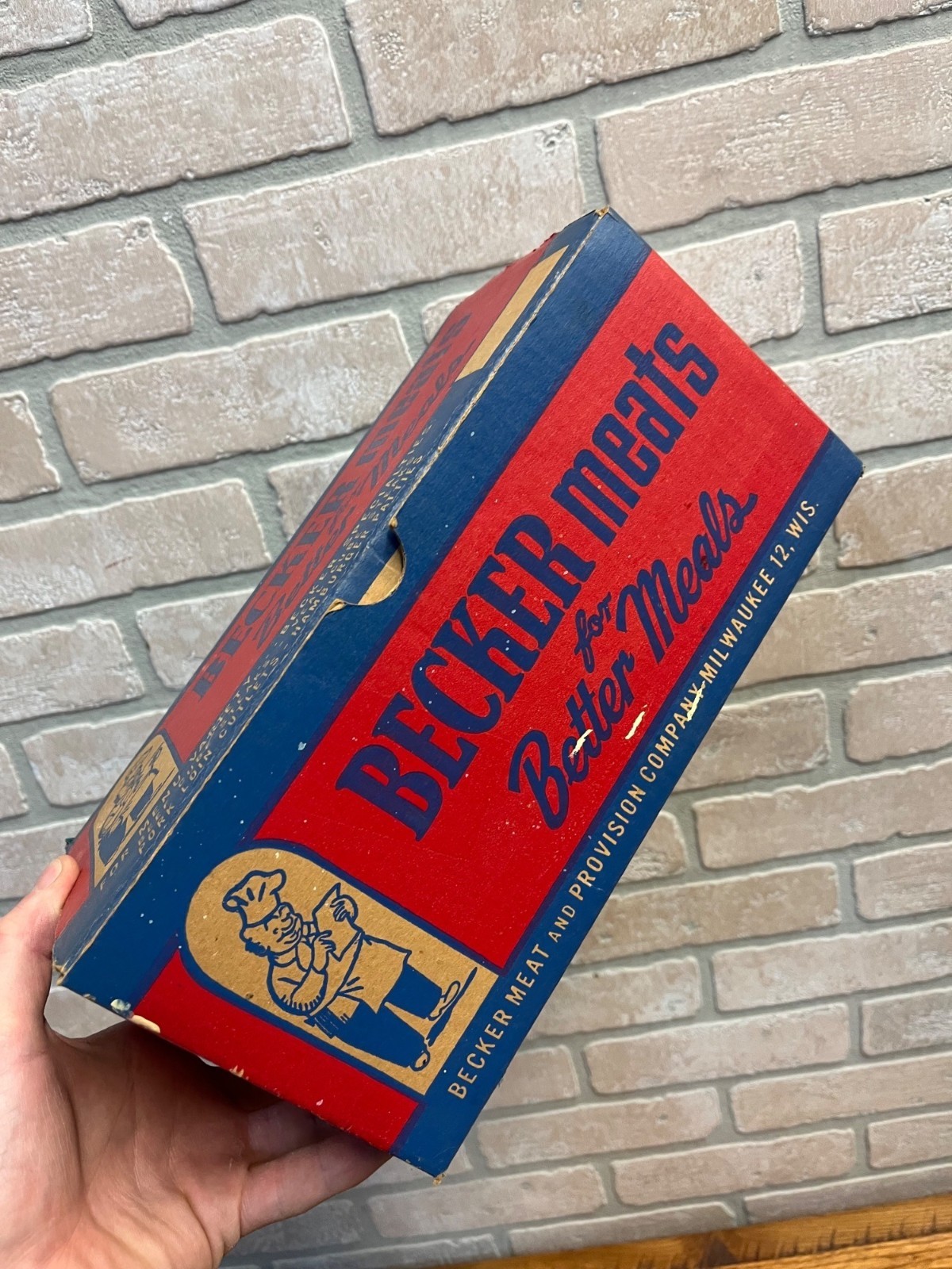 Vintage Becker Meats Milwaukee Wisconsin Advertising Empty Cardboard Box Wis WI