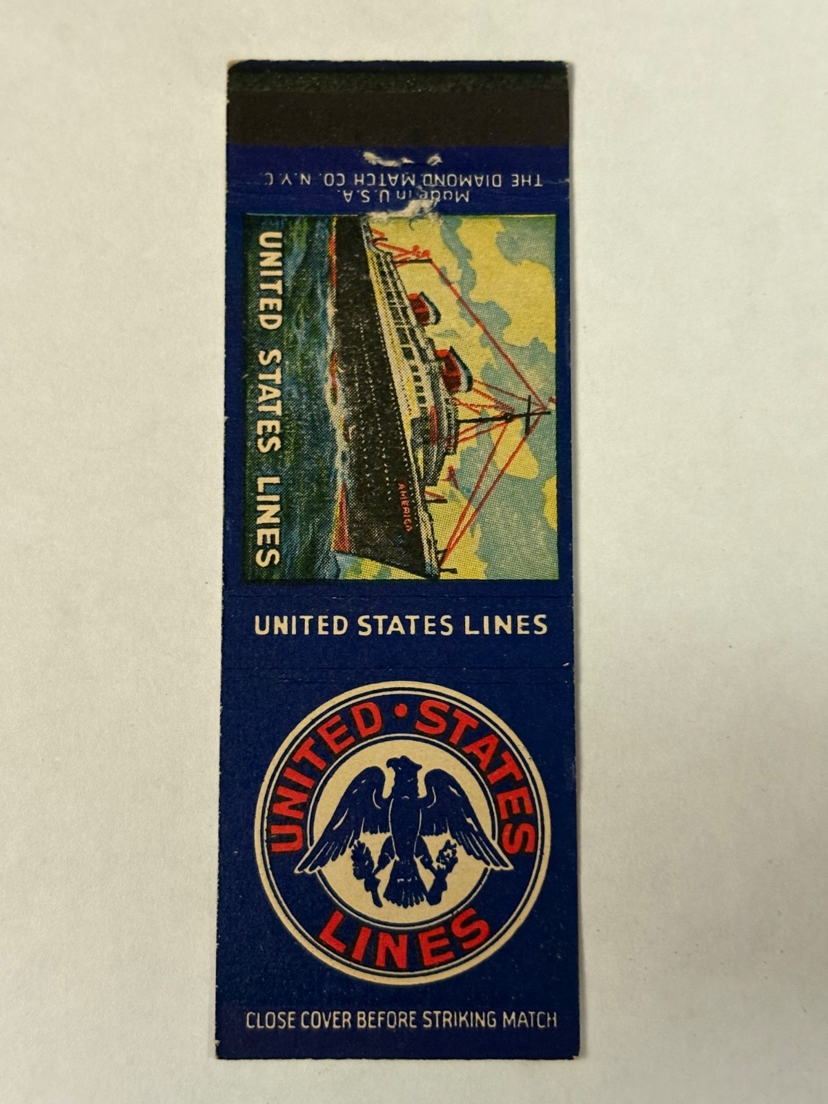 United States Lines Matchbook Cover U.S. US Eagle Emblem Logo Crest Boat Ship