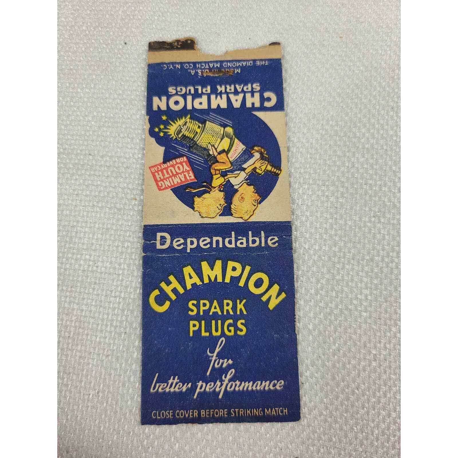 Champion Spark Plugs Flaming Youth for Every Car Matchbook Cover (VJ) (ID)