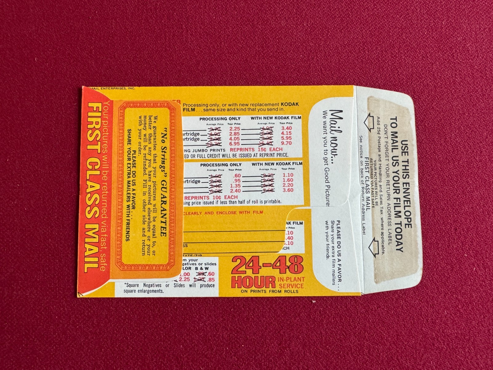 1970, KODAK Film, “Un-Used” Film Developing Cardboard Display (Scarce / Vintage)