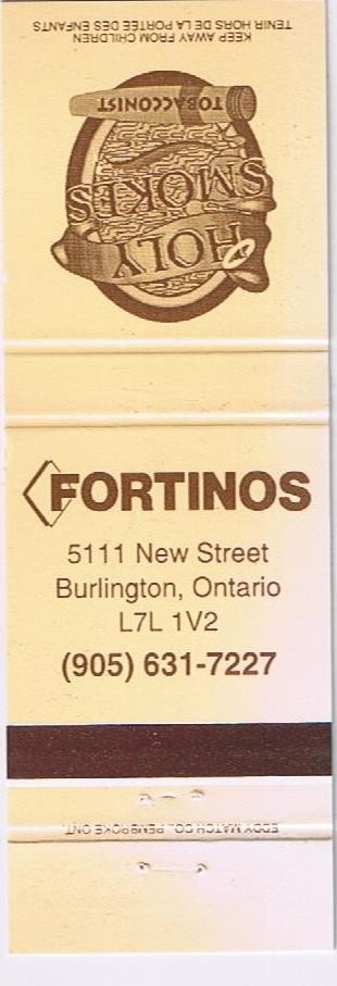 Matchbook Cover Fortinos Burlington ON Holy Smoke