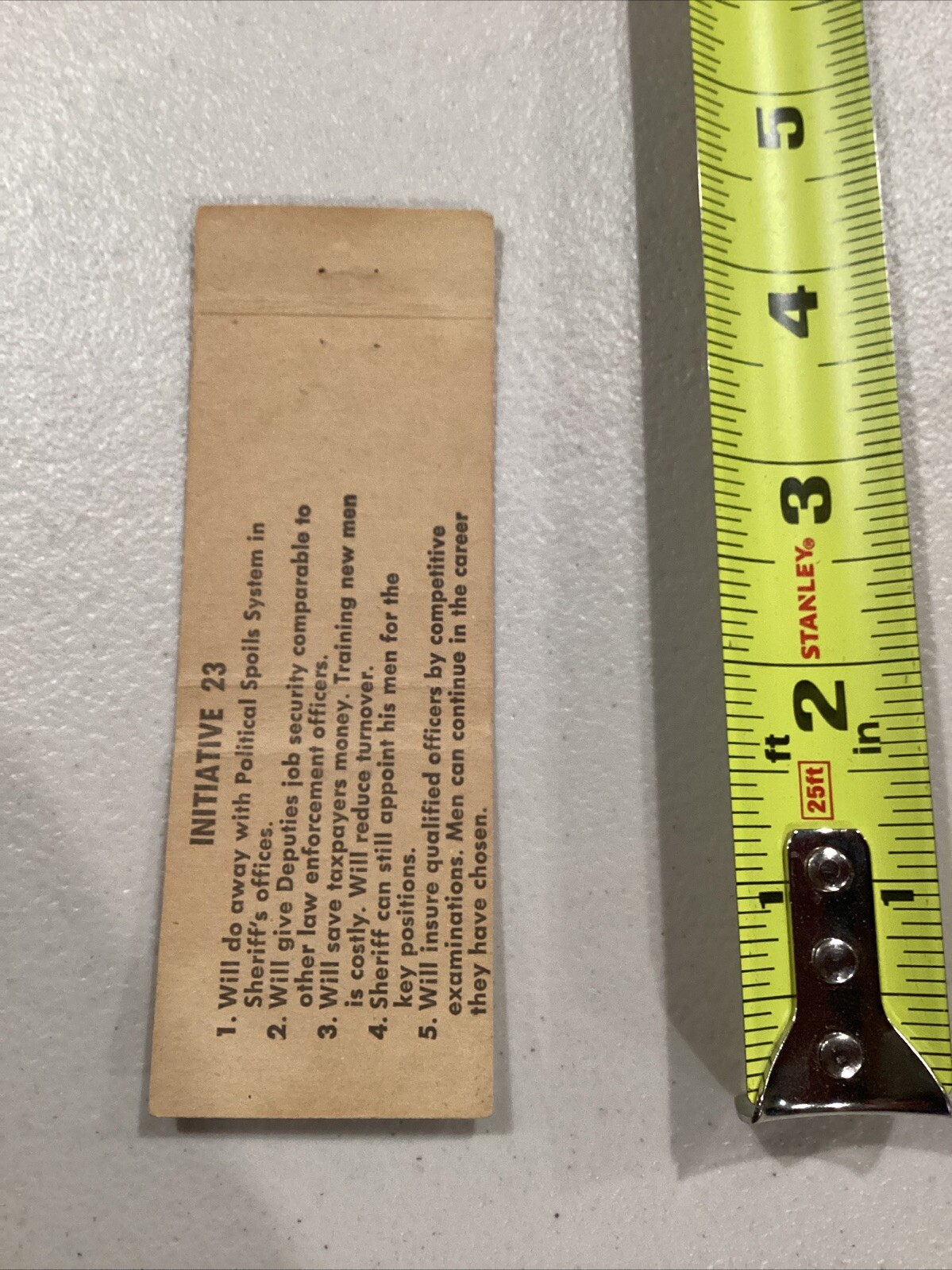Vote Yes Initiative 23 Civil Service For Deputy Sheriffs Ad Matchbook Cover