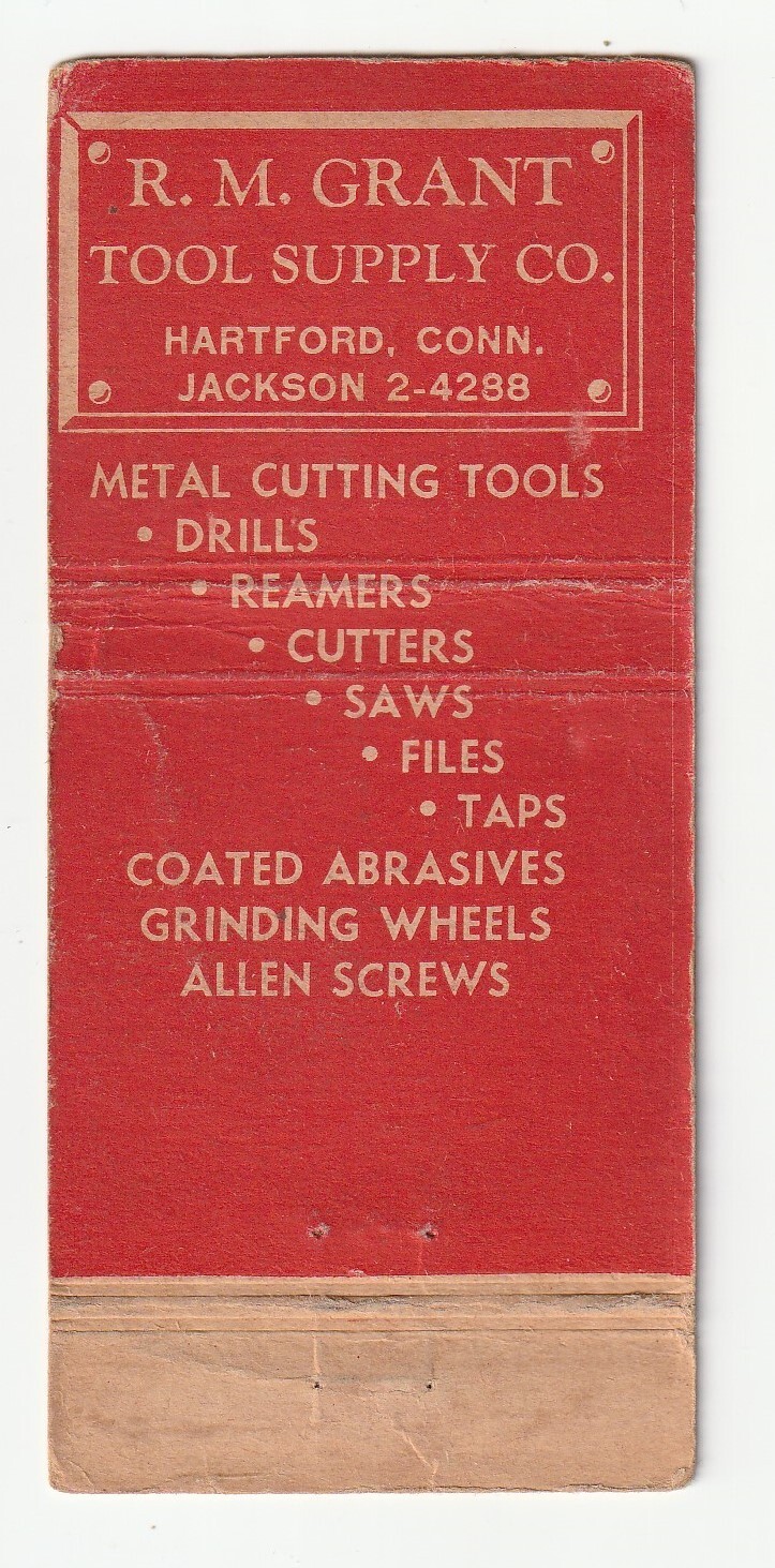 MATCHBOOK COVER – GRANT TOOL SUPPLIES – HARTFORD CONNECTICUT