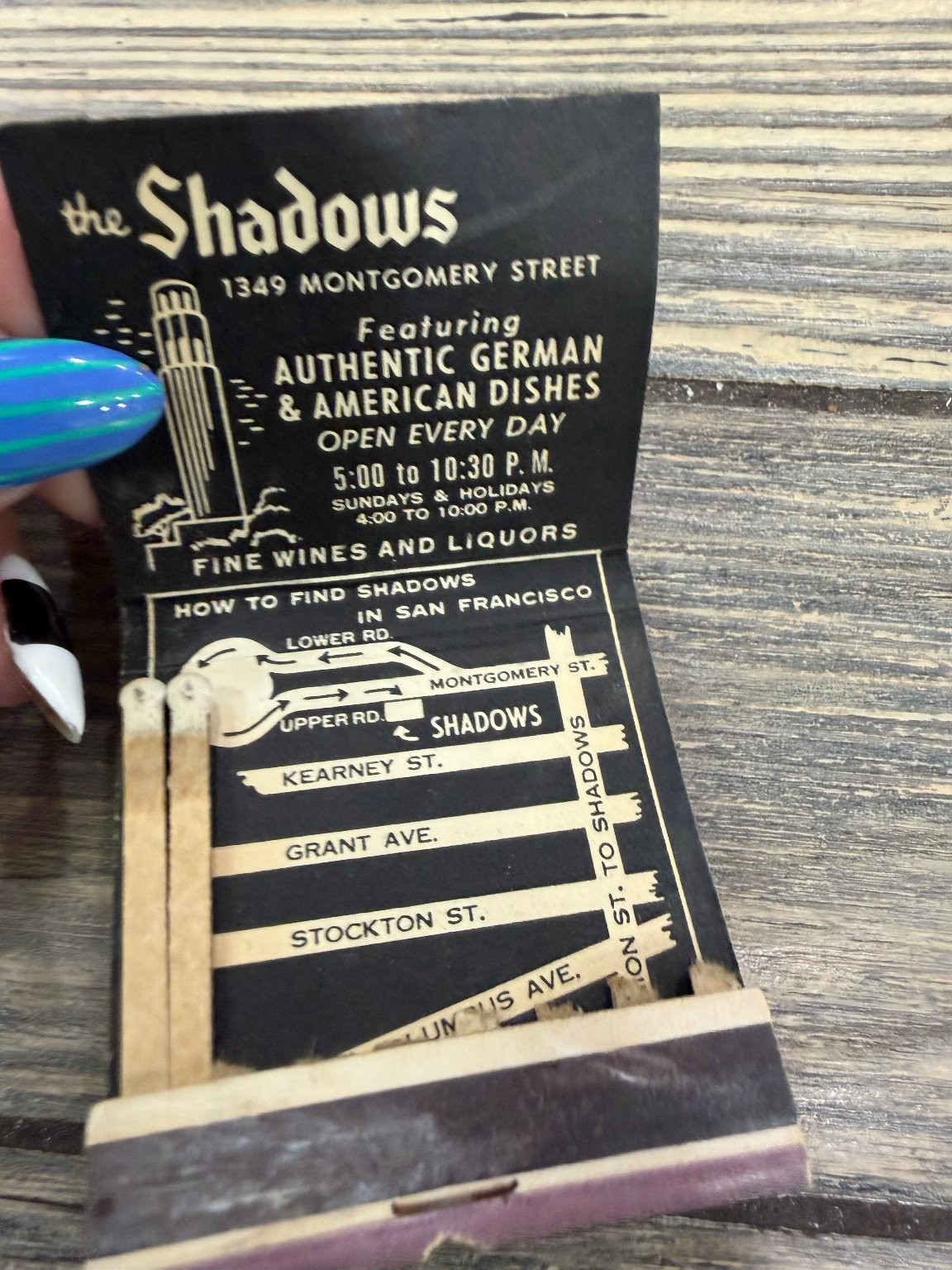 The Shadows San Francisco 1930s-40s Black & White Skyscraper Matchbook