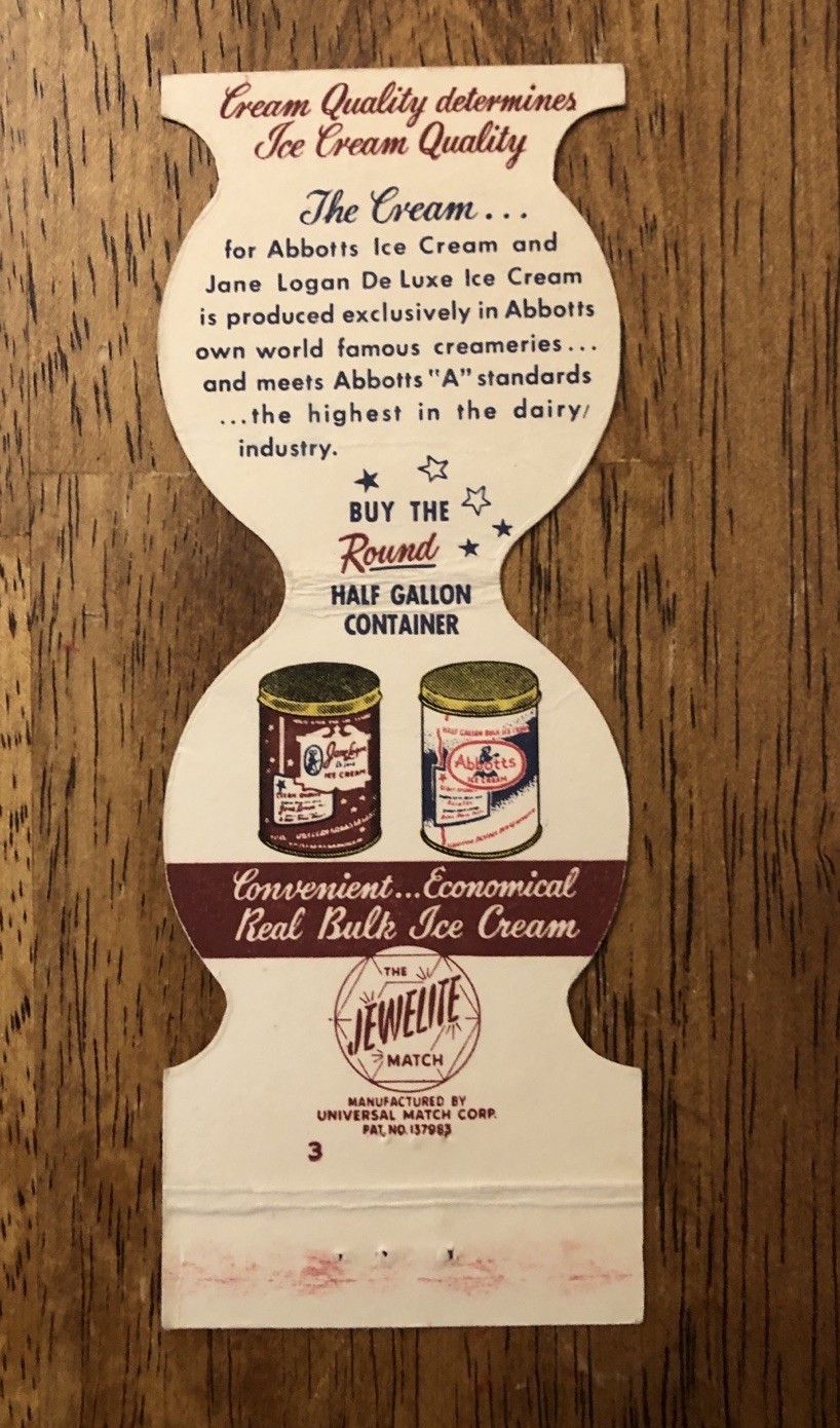 Abbotts Dairies, Inc – Abbotts & Jane Logan Matchbook Cover (X1)