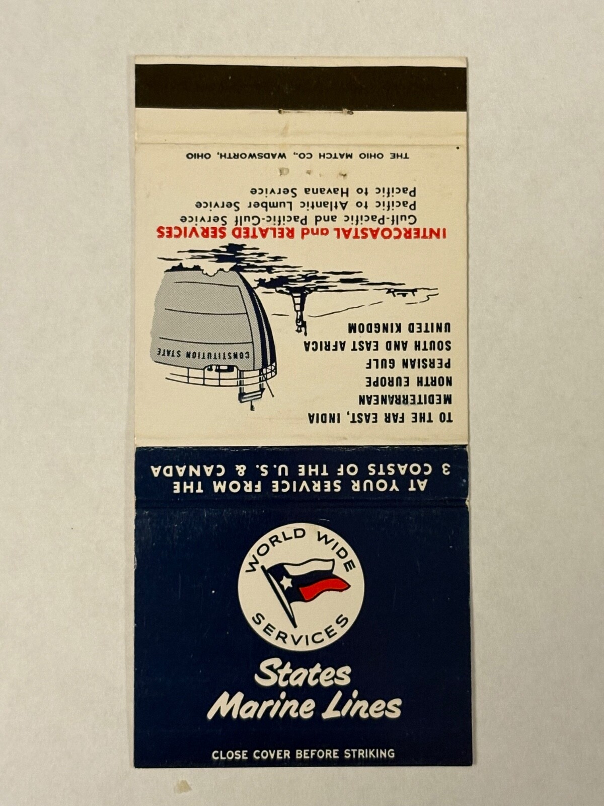 States Marine Lines Matchbook Cover Worldwide Services International Shipping