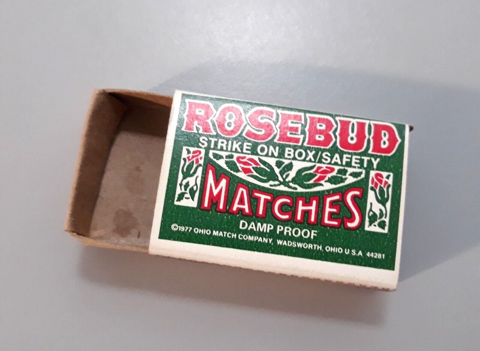 Vintage 1977 ROSEBUD Matches Empty Cardboard Box Case Matchsticks Package