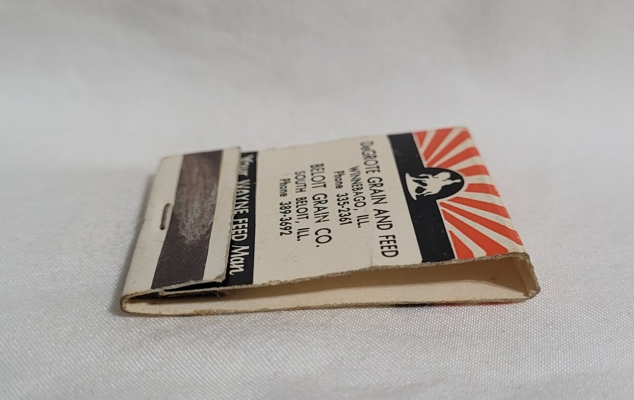 Vintage Matchbook Cover DeGrote Beloit Grain Wayne Feed Illinois Advertising
