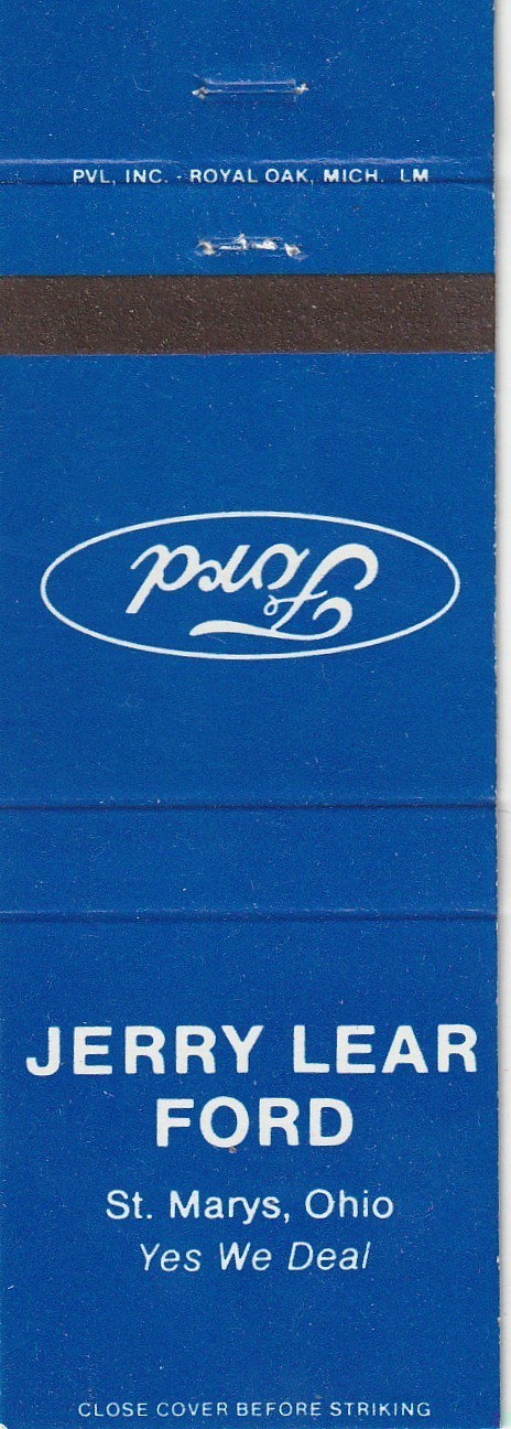 MATCHBOOK COVER – JERRY LEAR FORD – ST. MARY’S OHIO – UNSTRUCK