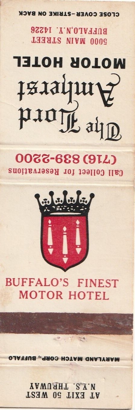 MATCHBOOK COVER – LORD AMHERST MOTOR HOTEL – BUFFALO NEW YORK