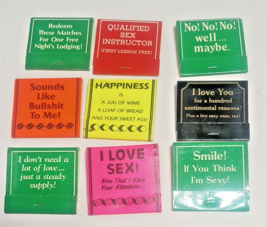 9 Collectible New Vintage Matchbook Lot People Greeters Sexy Pick Up Lines 1984