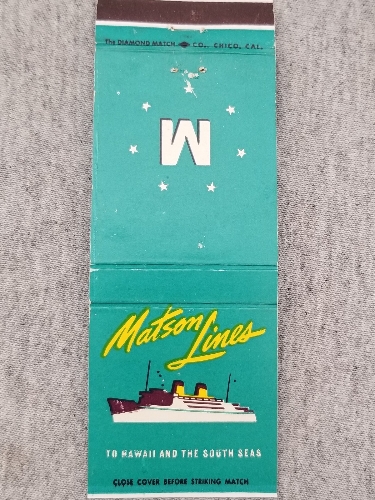 Matson Lines Cruise Ship Vtg FS Matchbook Cover To Hawaii & The South Seas