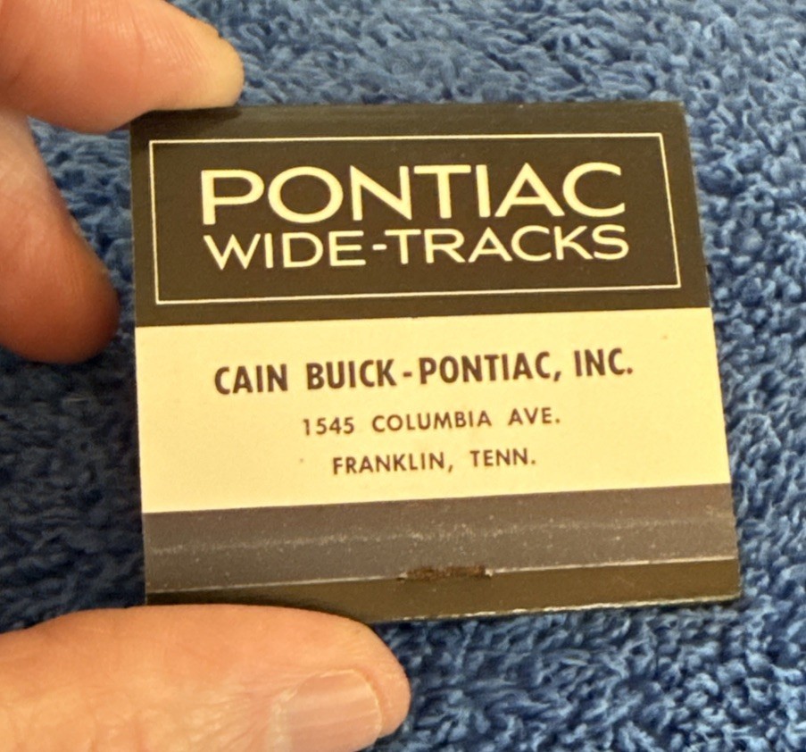 Vtg Matchbook Wide-Track Pontiac Buick Franklin Tn Advertising Starlight Black