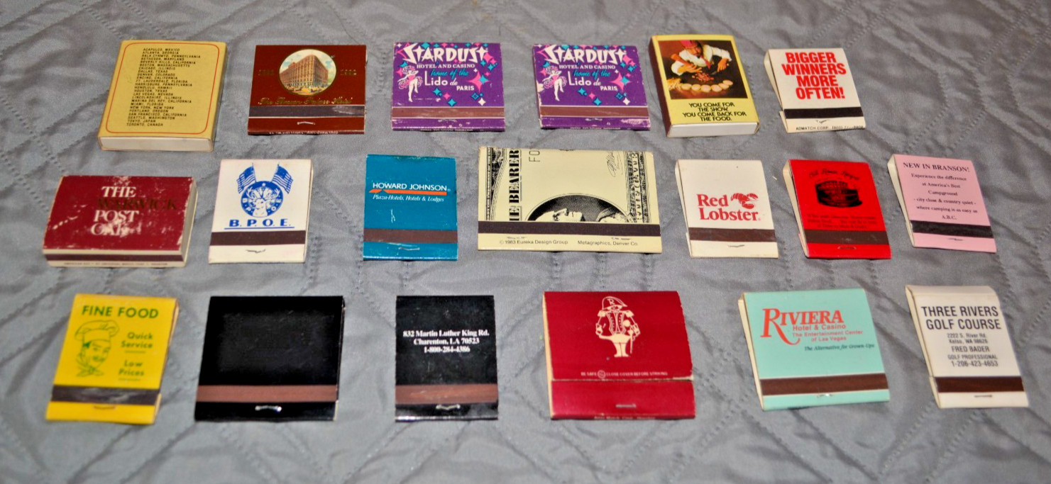 Vintage Matchbook Lot 20+ Casino Hotel Restaurant Advertising Matches Las Vegas