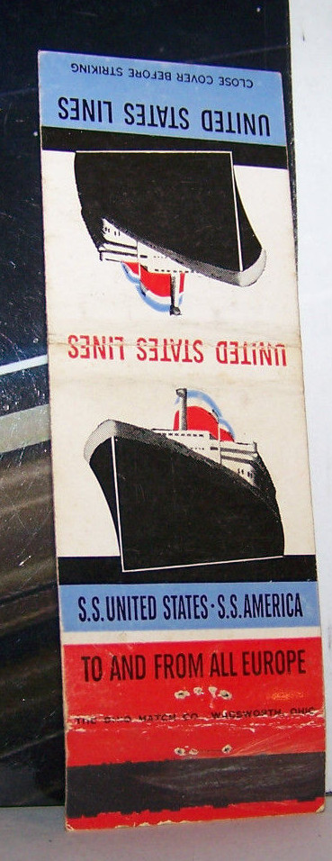 Rare Vintage Matchbook Cover United States Lines SS To & From Europe Boat Ship
