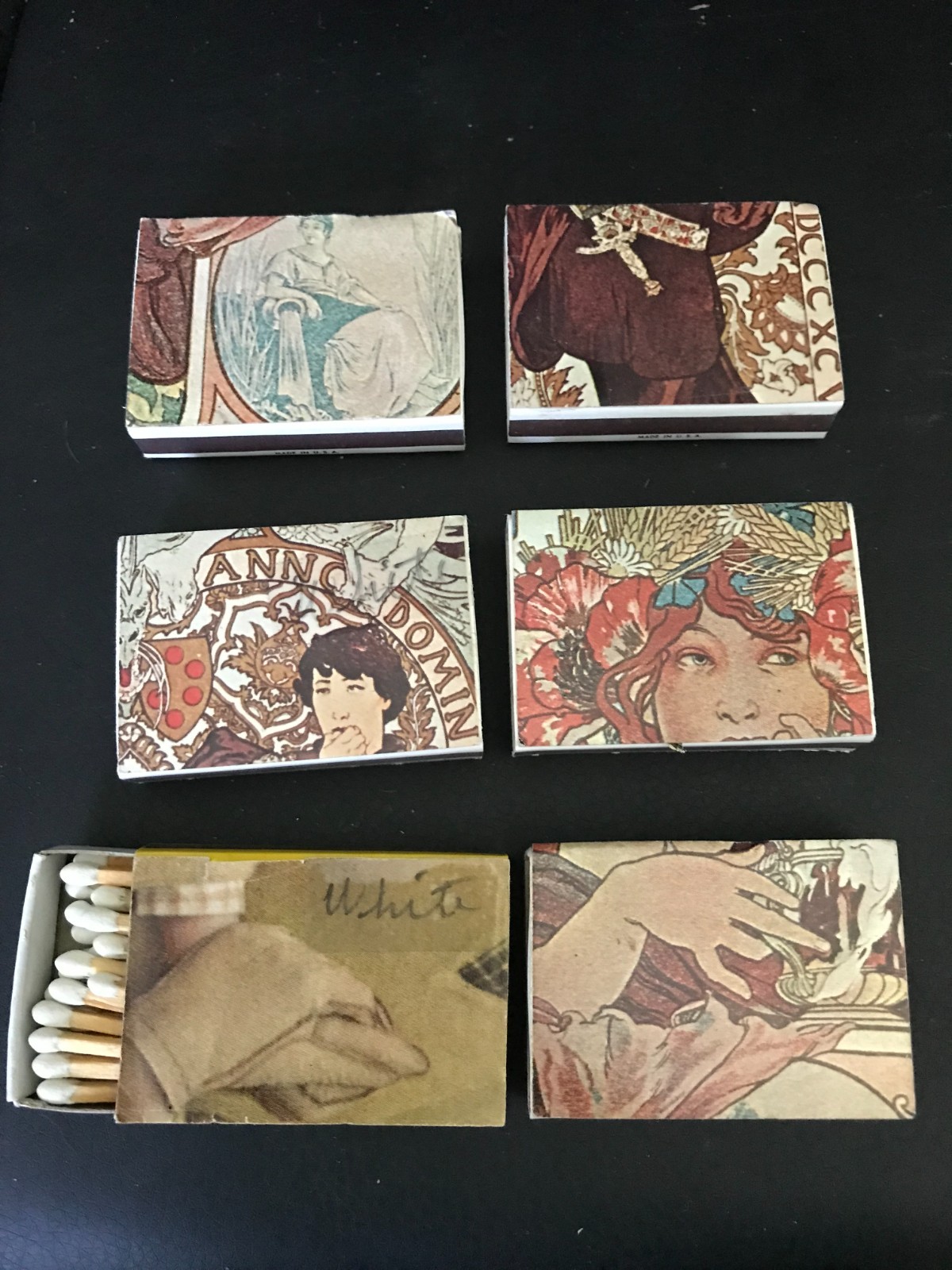 Set of 6 Cardboard Matchboxes with a Art Nouveau Pattern – F aga