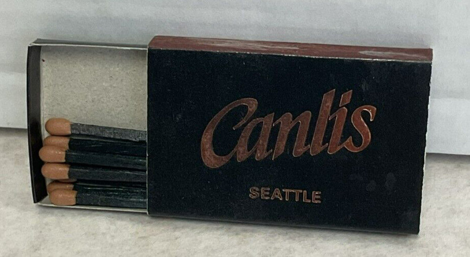 VINTAGE CANLIS RESTAURANT SEATTLE WA BLACK & COPPER PARTIAL MATCH BOX