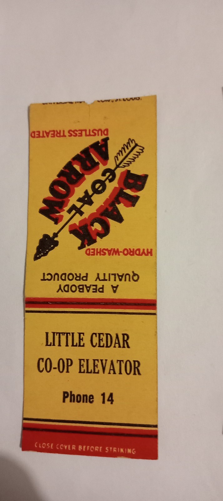 Black Arrow Coal Little Cedar Iowa Bobtail Matchcover Lot 999 No Tariff Fee