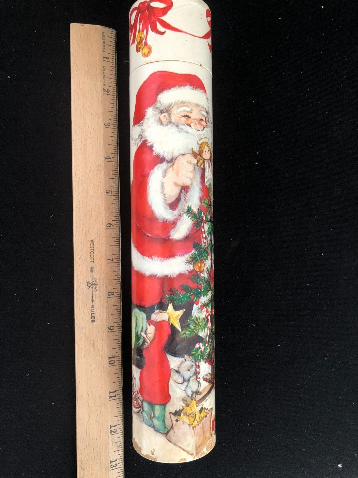 Vintage Art Santa Claus Cardboard Tube Long Wood Fireplace Matches, 12 Inch