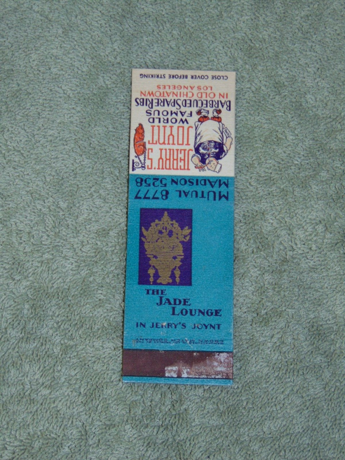 CIRCA 1930’s MATCHBOOK COVER: “JERRY’S JOINT / THE JADE LOUNGE” LOS ANGELES