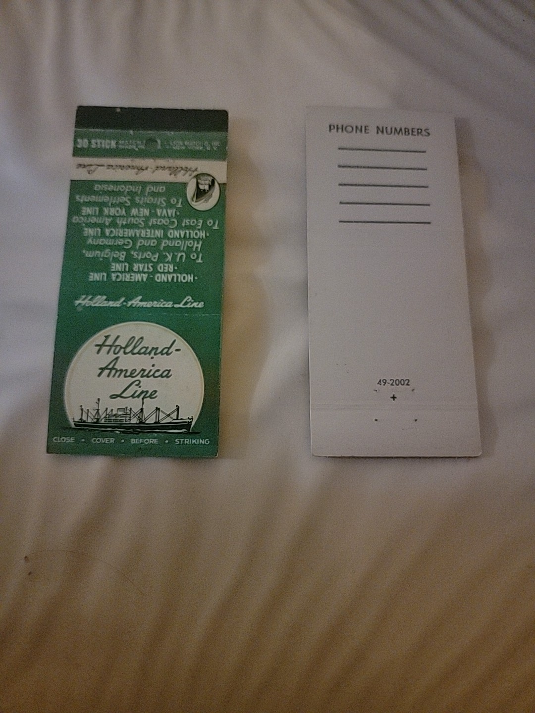 Vintage Matchcover Holland American Line