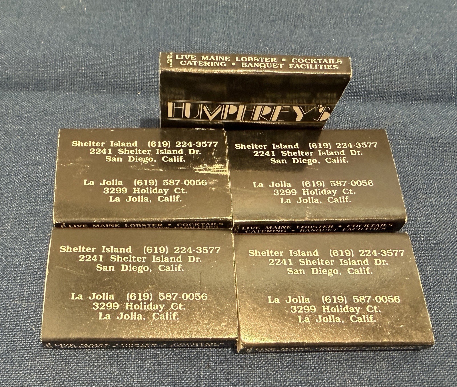 5 VTG Humphrey’s Shelter Island SAN DIEGO Calif Pt. Loma Matchbox Black Matches