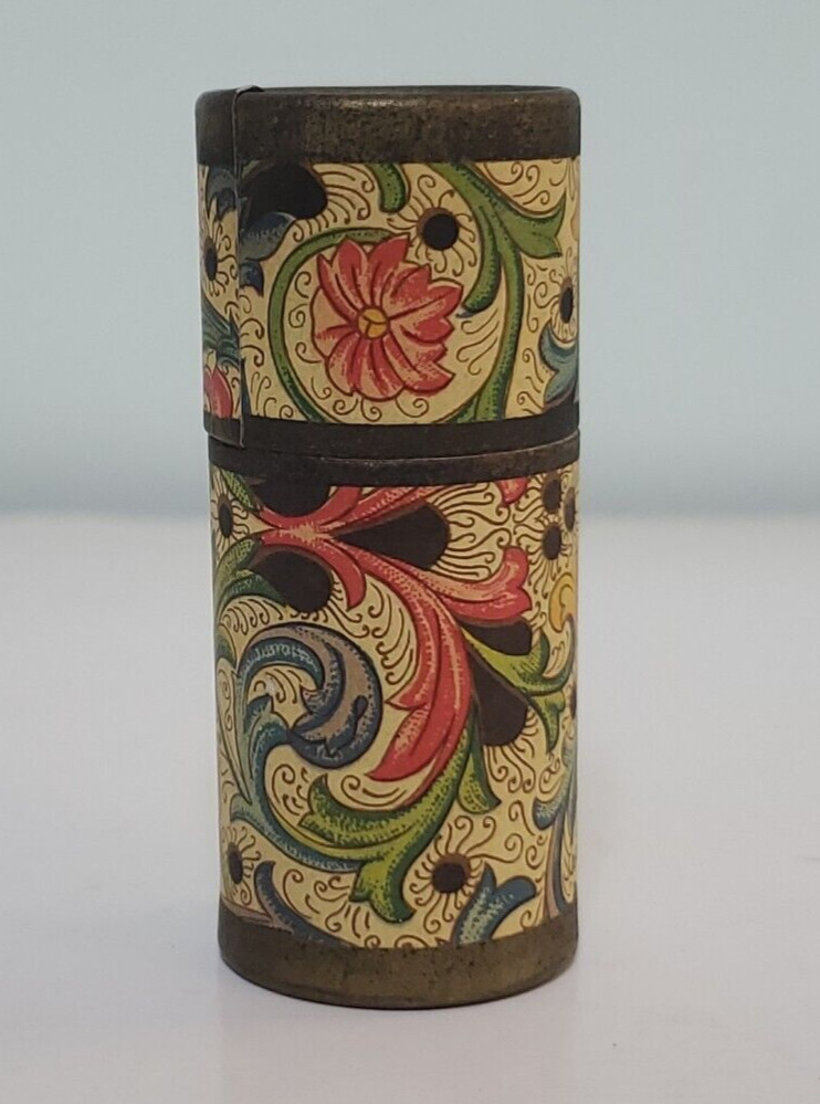 Decorative Paisley Cardboard Tube Cylinder Match Holder Black Tip Matches