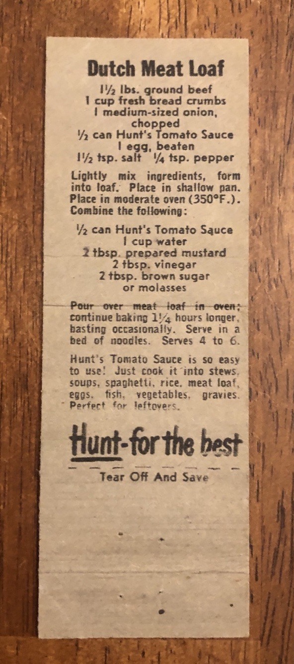 Hunt’s Dutch Meat Loaf Recipe (R1)