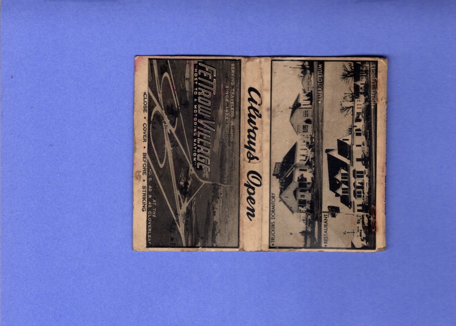 London, Ohio Fetrow Village Truck Stop and Restaurant @ 1950 Matchbook Cover