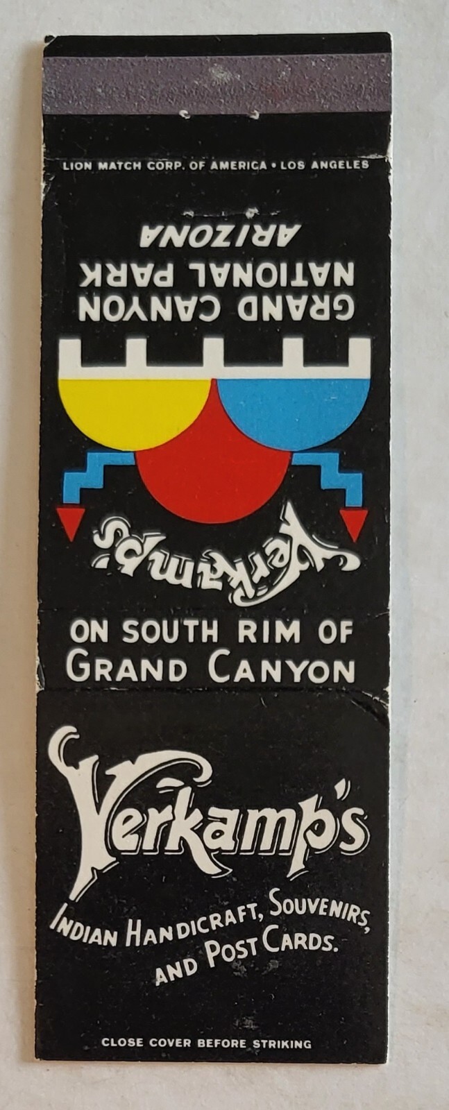 Vintage Matchbook Cover: Verkamp’s Indian Souvenir Store Grand Canyon South Rim