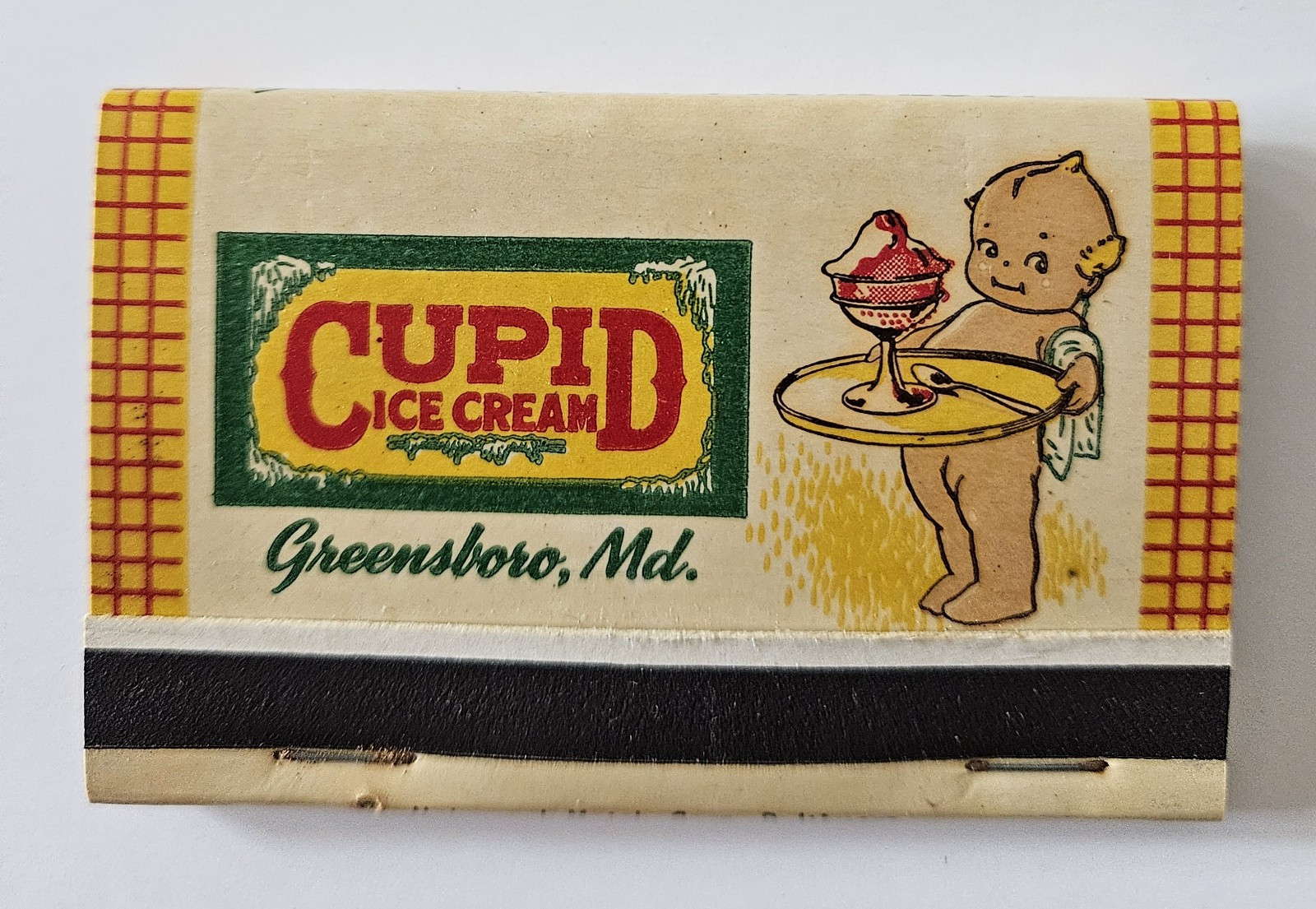 Vintage Original Old Cupid Ice Cream Matchbook, Complete, Large, Unused