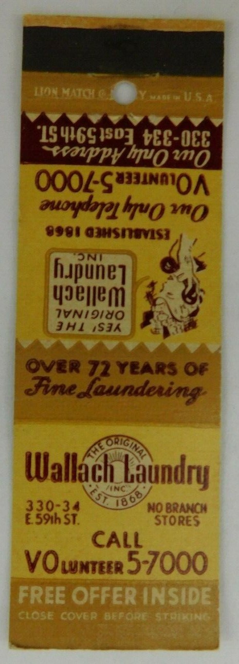 Wallach Laundry Inc Yes The Original Vintage Matchbook Cover