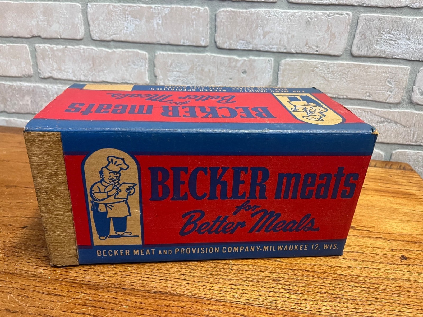 Vintage Becker Meats Milwaukee Wisconsin Advertising Empty Cardboard Box Wis WI