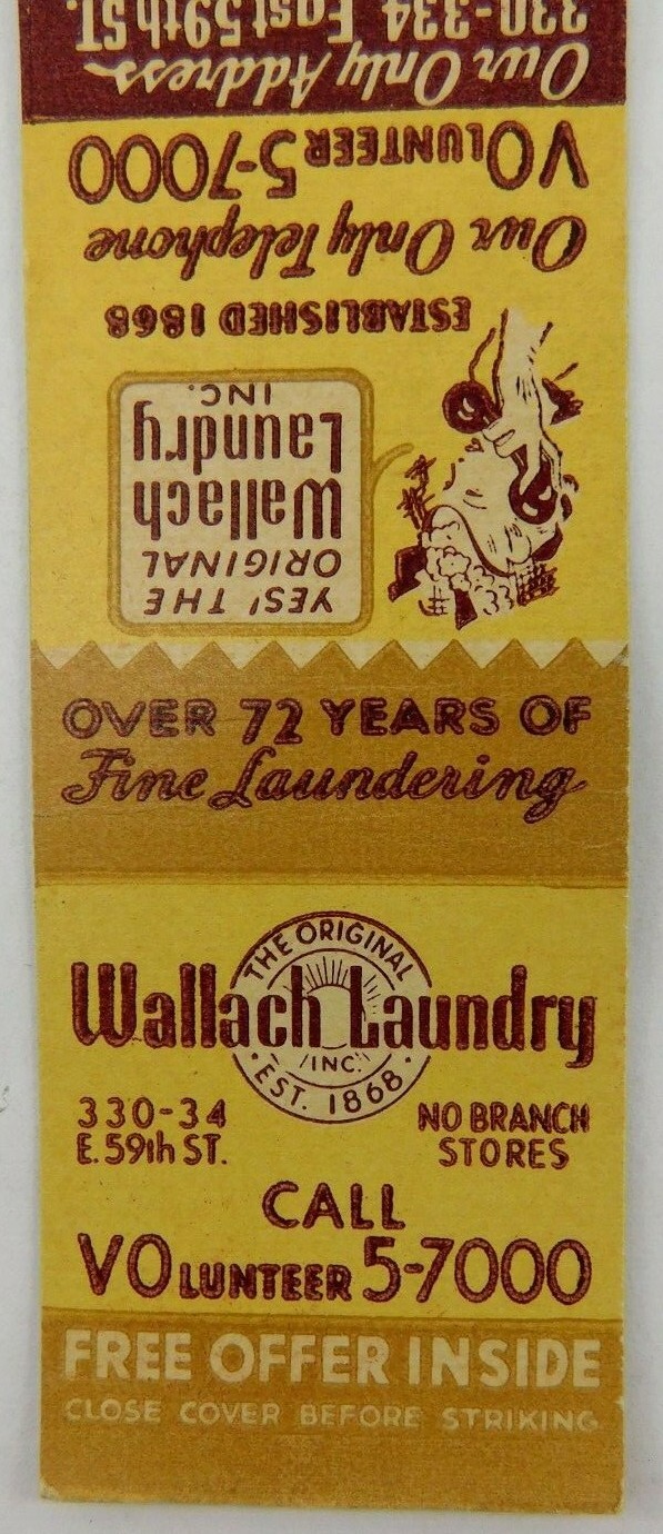 Wallach Laundry Inc Yes The Original Vintage Matchbook Cover