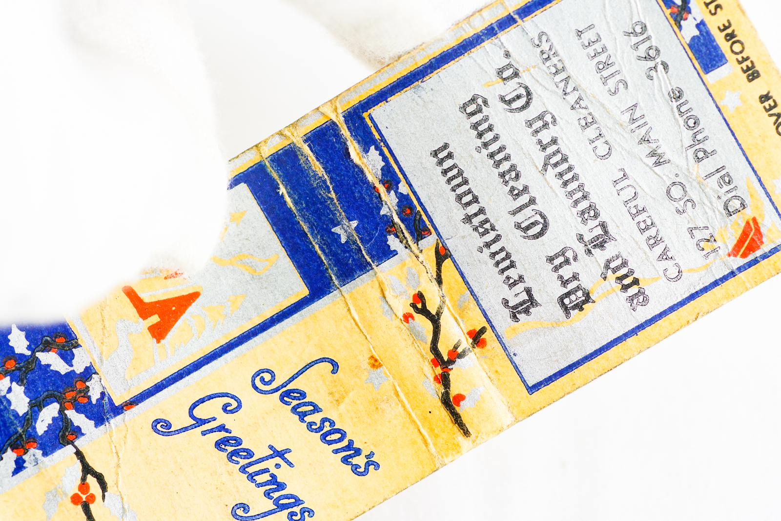 Lewistown Dry Cleaning Season Greetings 1950s Unstruck Matchbook Cover