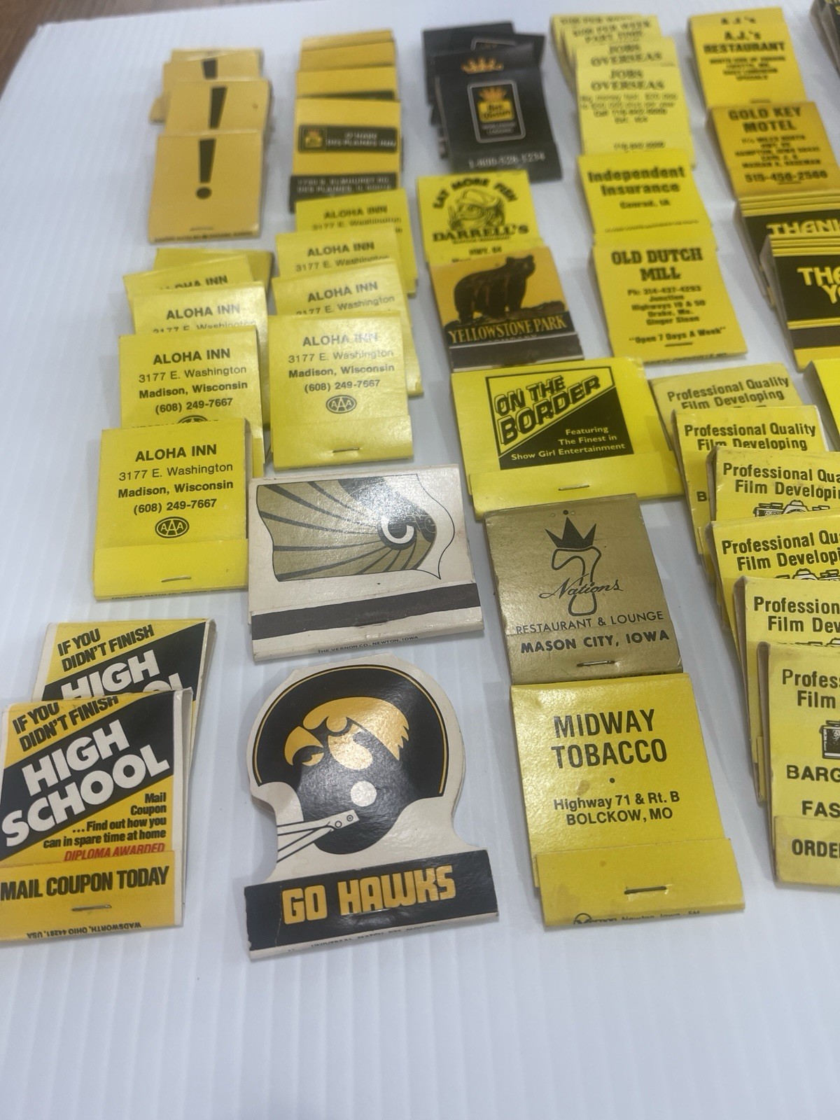 Lot of 72 Vintage Matchbooks Black & Gold Color Home Bar She Shed Decor Hawkeyes