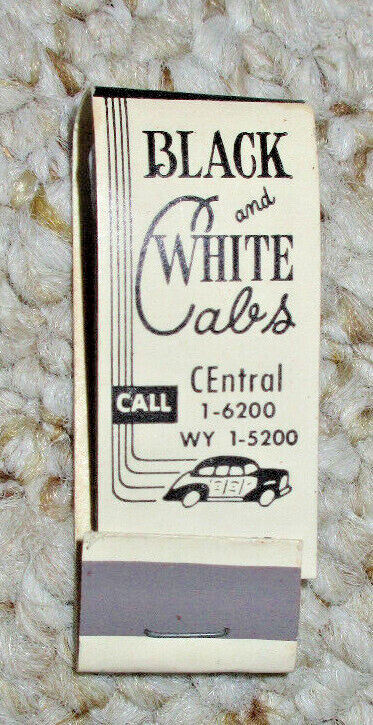 Vintage BLACK AND WHITE CAB Skinny Matchbook (F).