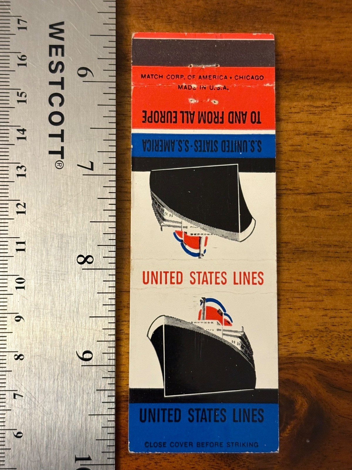 United States Lines Matchbook Cover S.S. America Europe US U.S. SS Match Corp