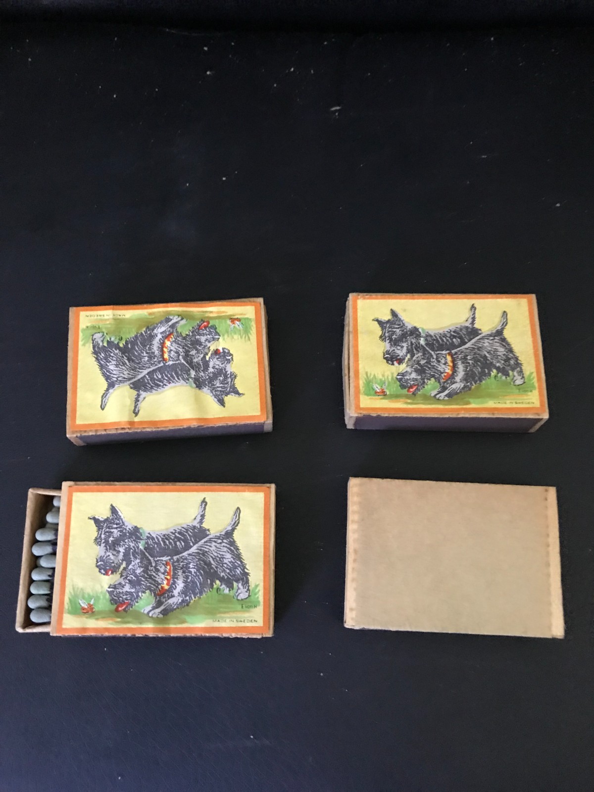 Set of 4 Cardboard Matchboxes with a Pattern of Scotty Dogs – H aga