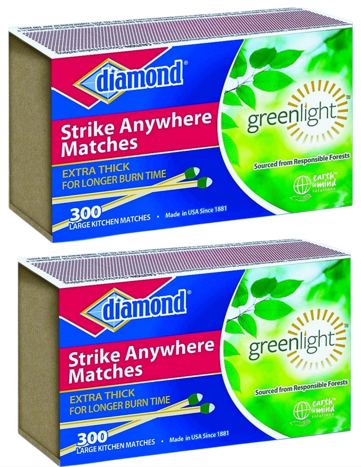 (2 boxes) Diamond Strike Anywhere 300ct Matches VINTAGE Total 600 Free Shipping