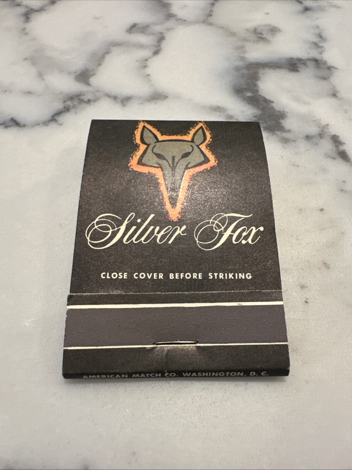 Vintage Matchbook Washington DC Silver Fox Restaurant Black Orange UNSTRUCK
