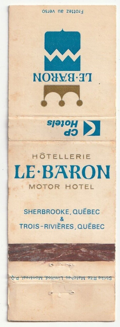 MATCHBOOK COVER – LE BARON MOTOR HOTEL – QUEBEC CANADA